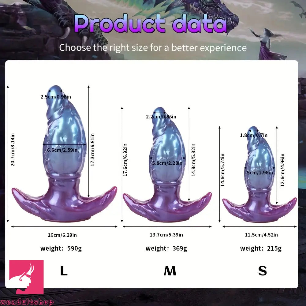 5.74in 6.92in 8.14in Soft Silicone Anal Plug Iridescent Blue Simulated Dildo