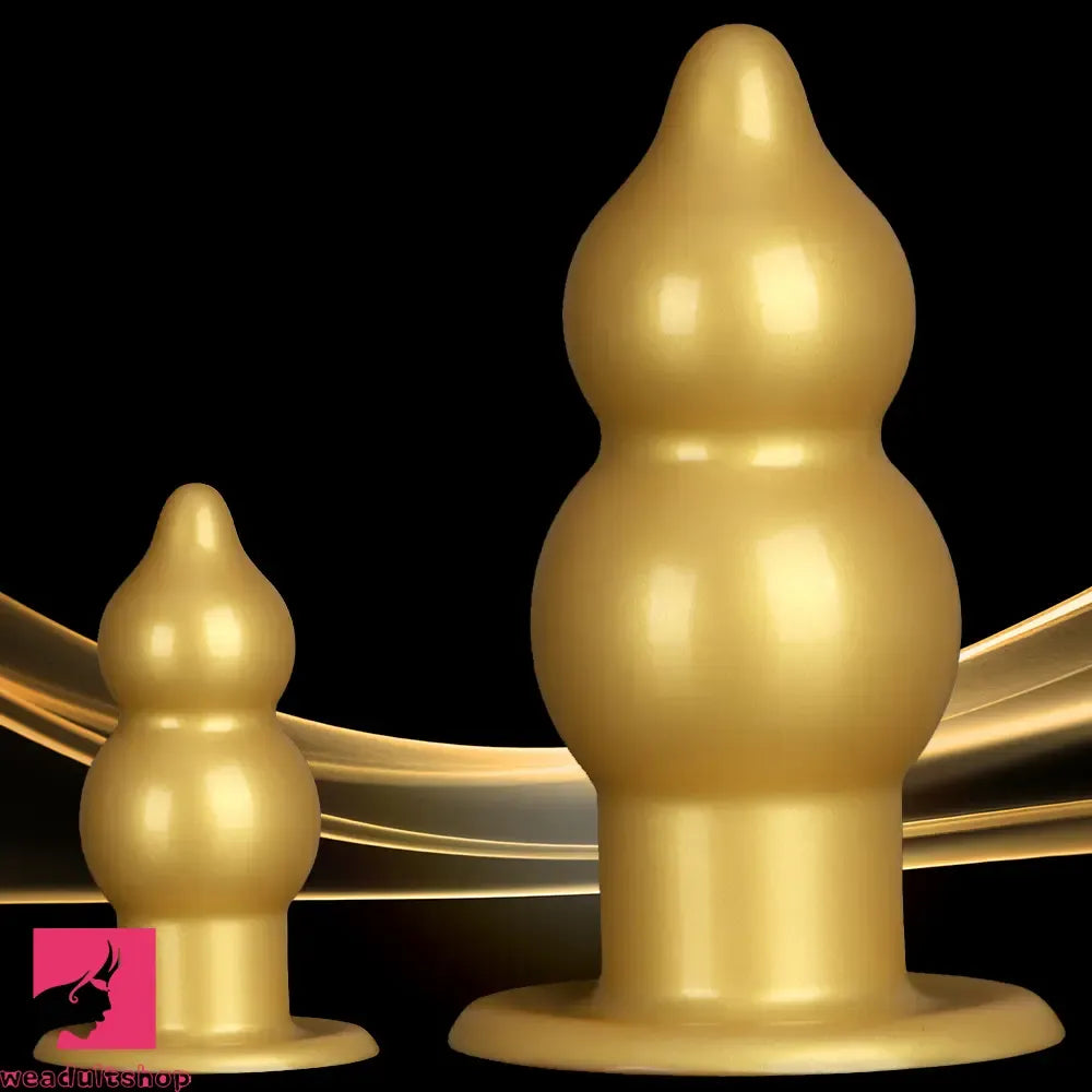 5.11in 9.05in Golden Silicone Big Thick Butt Plug Dildo Cock Clit Stimulator