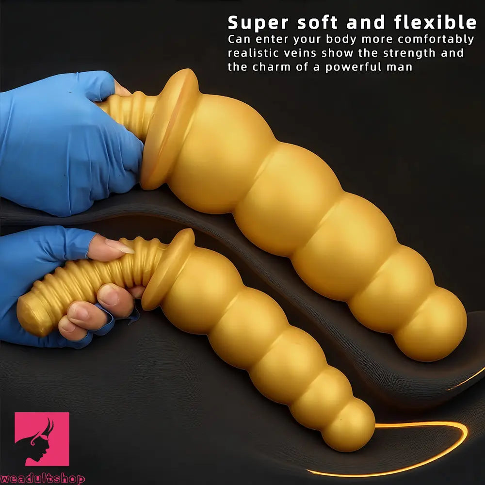 10.62in 14.56in Gold Silicone Anal Plug Dildo With Handle For Love Sex