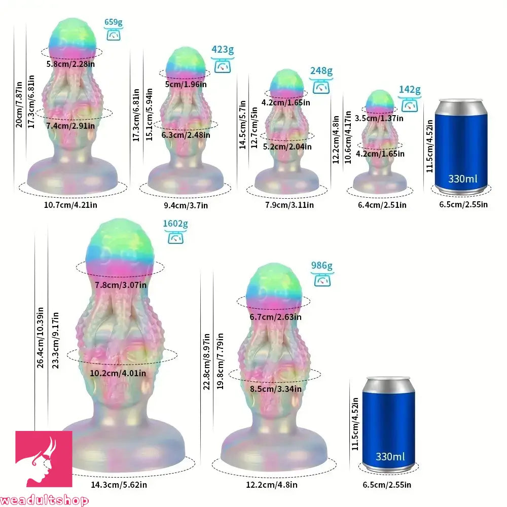 4.8in 5.7in 6.81in 7.87in 8.97in 10.39in Octopus Skull Silicone Luminous Dildo