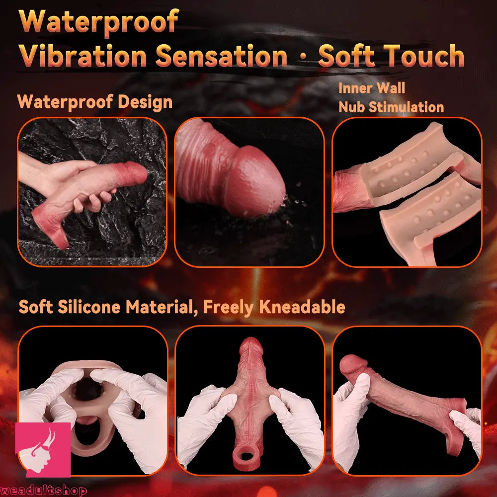 8.11in Realistic Penis Silicone Soft Dildo Cock Sleeve Vibrating Remote Extender