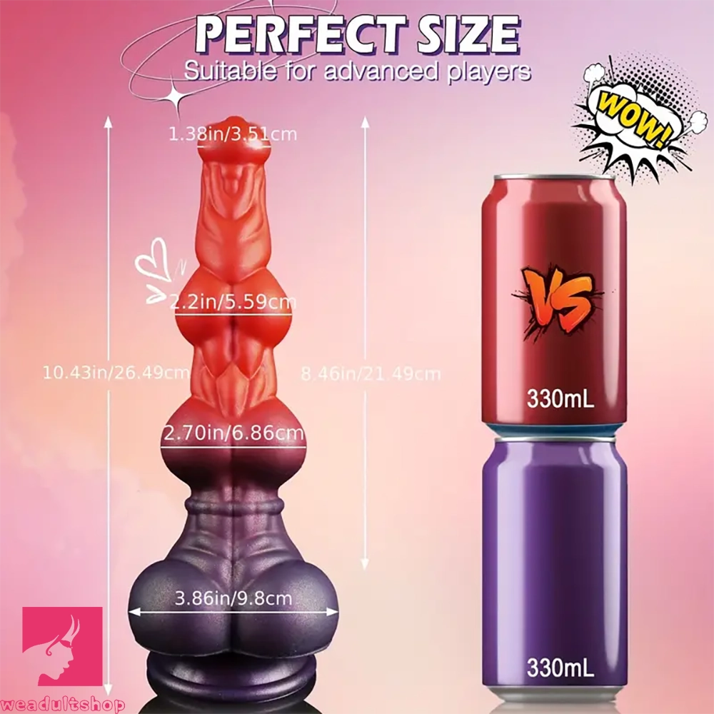 10.43in Alien Monster Dildo Mixed Color Silicone Dog Knot Clit Anal Plug
