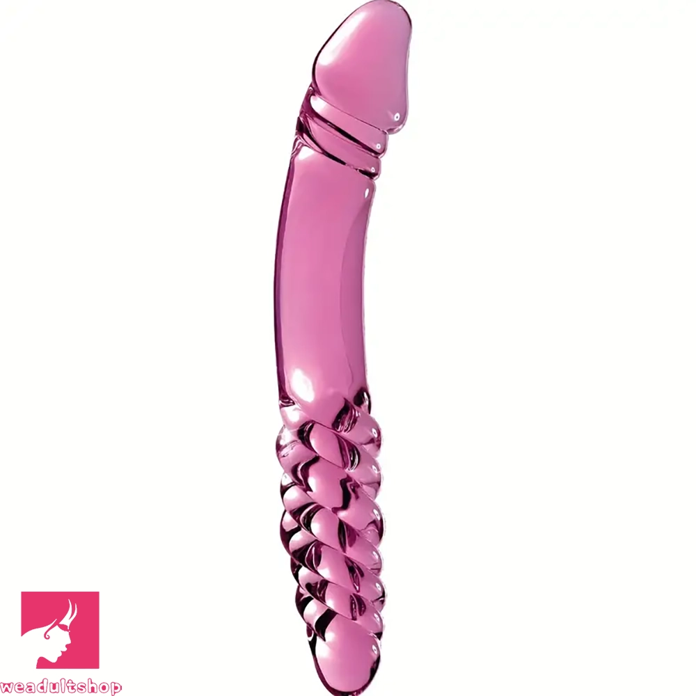 8.85in 9.05in Glass Double Penetration Spiked Dildo With Textured Ridge