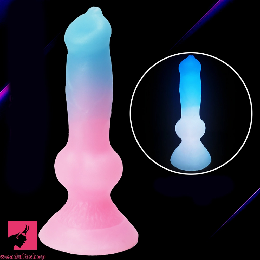 7.49in Dog Cock Knot Dildo Silicone Soft Animal Cock Luminous Clit Dildo