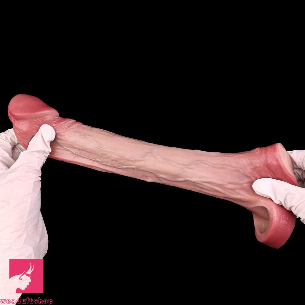 7.56in Lifelike Blue Veins Hollow Dildo Cock Sleeve With Cock Ring For Sex