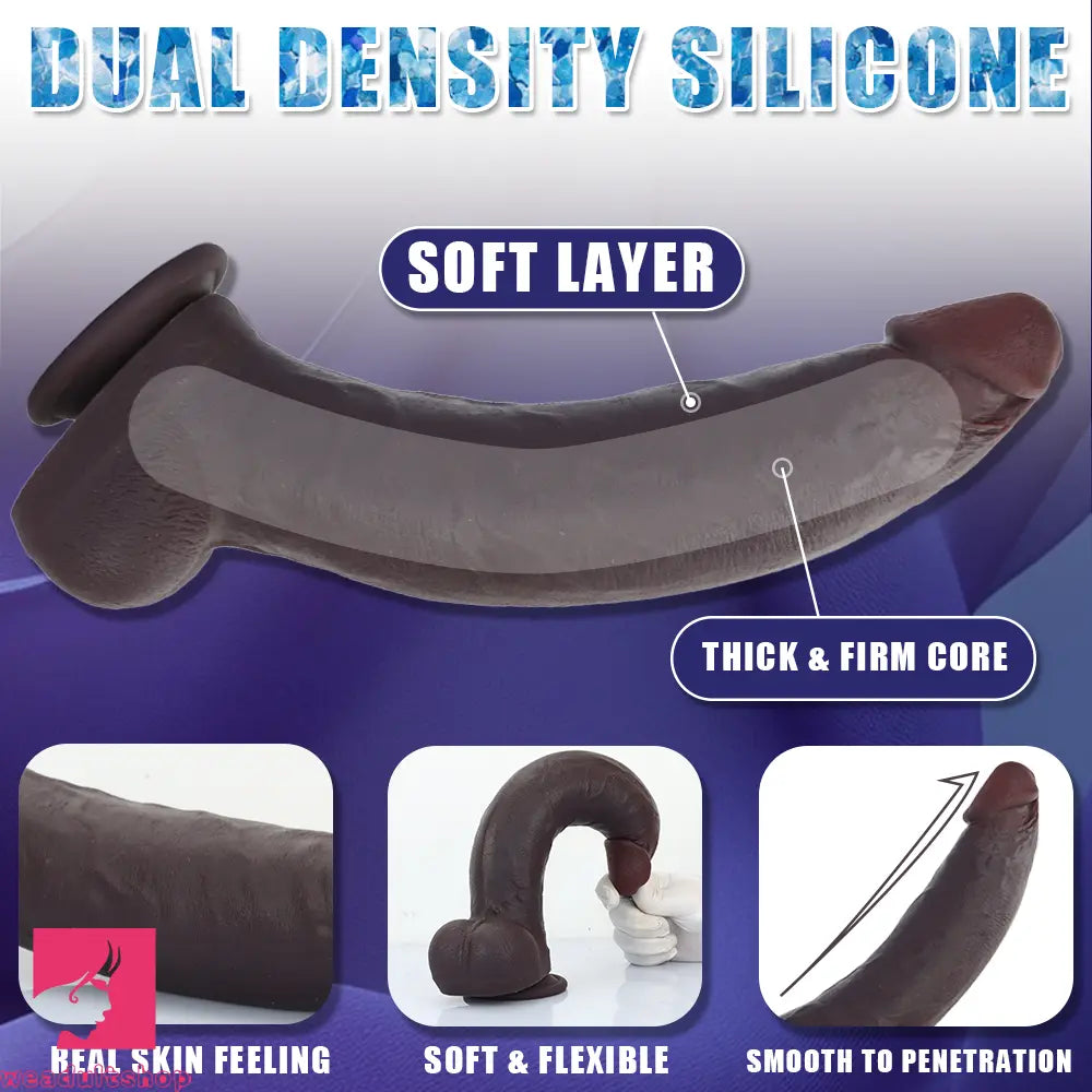 12.59in Fine Texture Real Skin Dual Density Soft Curved Dildo Couple Sex Tool