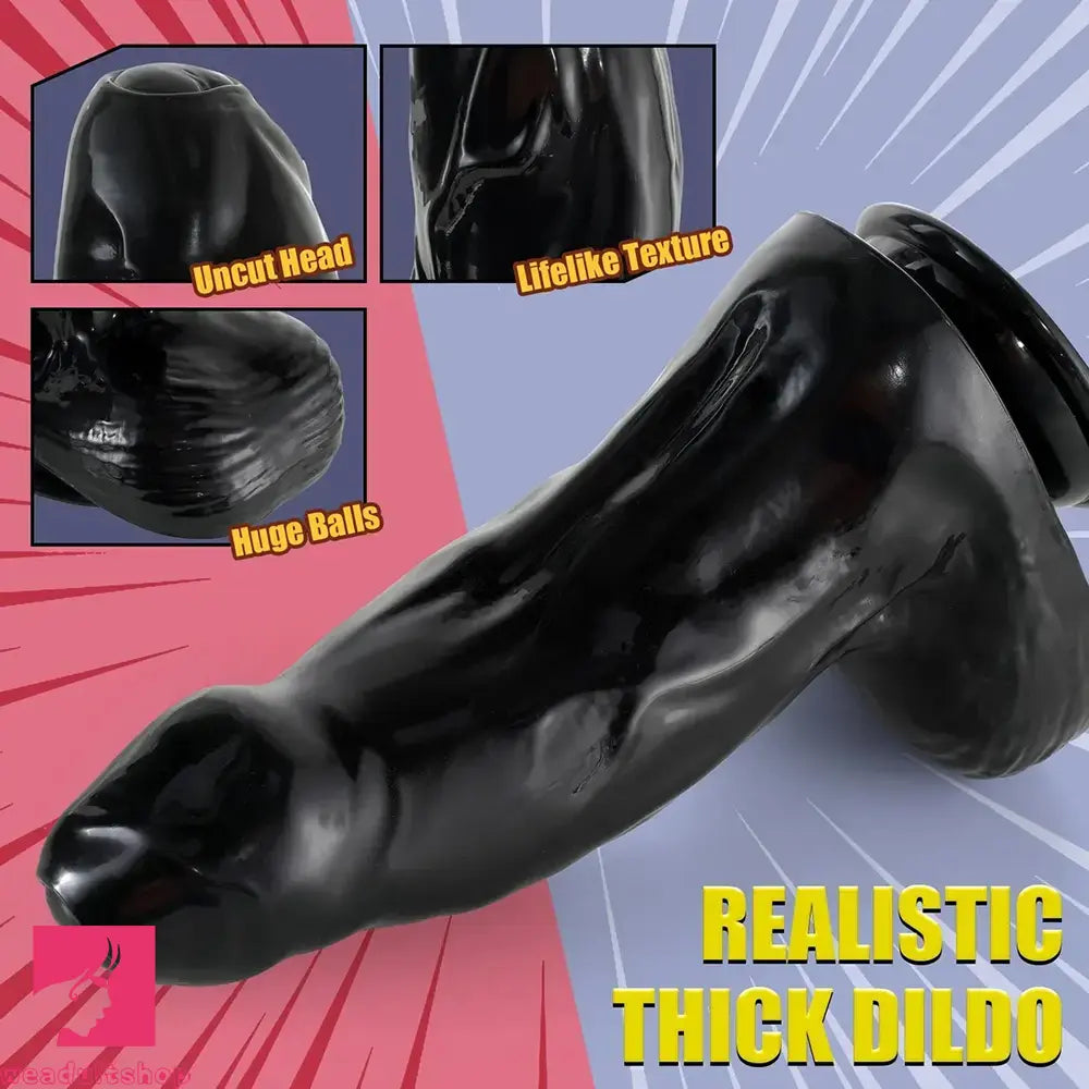 11.02in Huge Thick Big Black Uncut Large Anal Dildo For Deeper Play Women