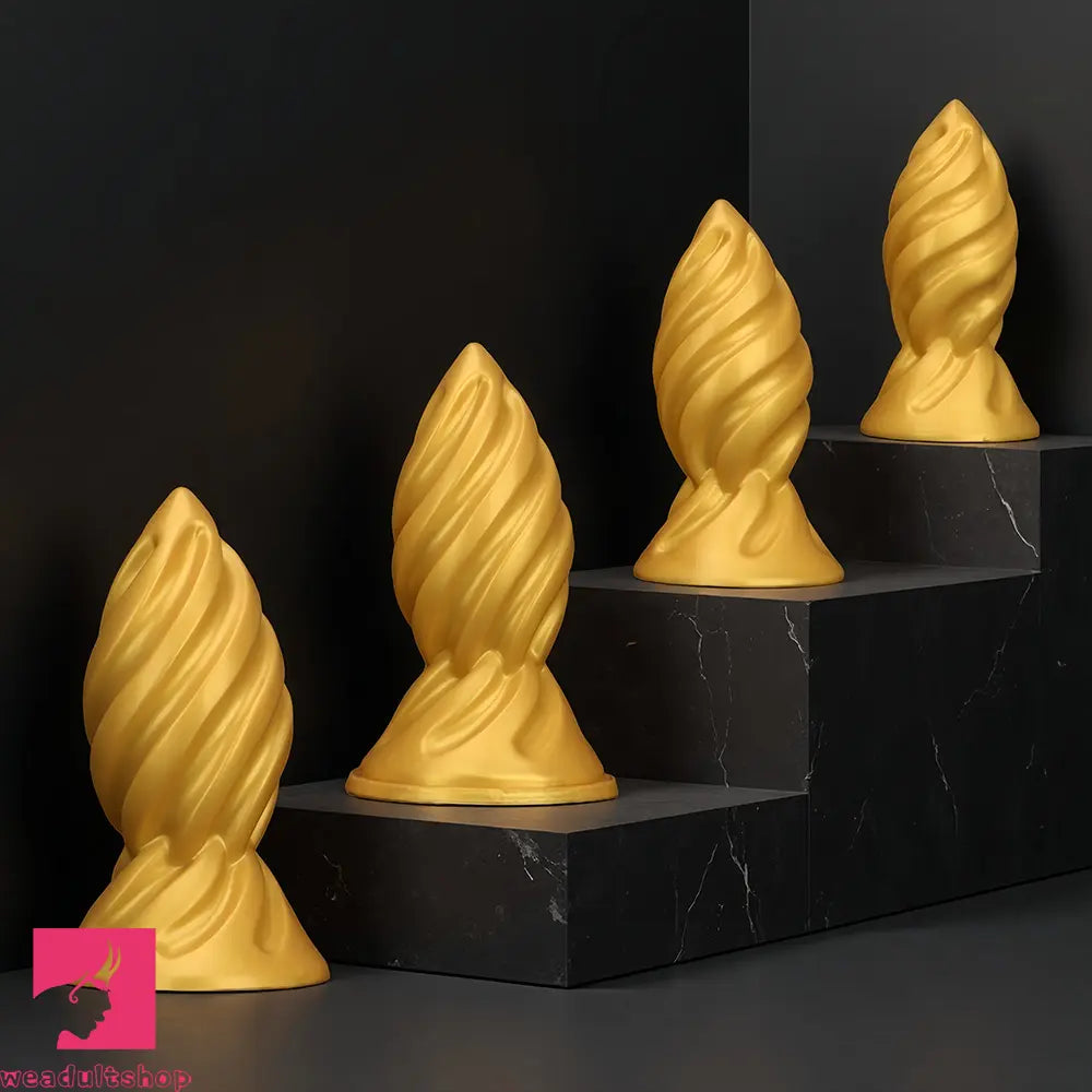 6.49in 7.67in 9.05in 9.84in Golden Silicone Spiral Thread Women Dildo