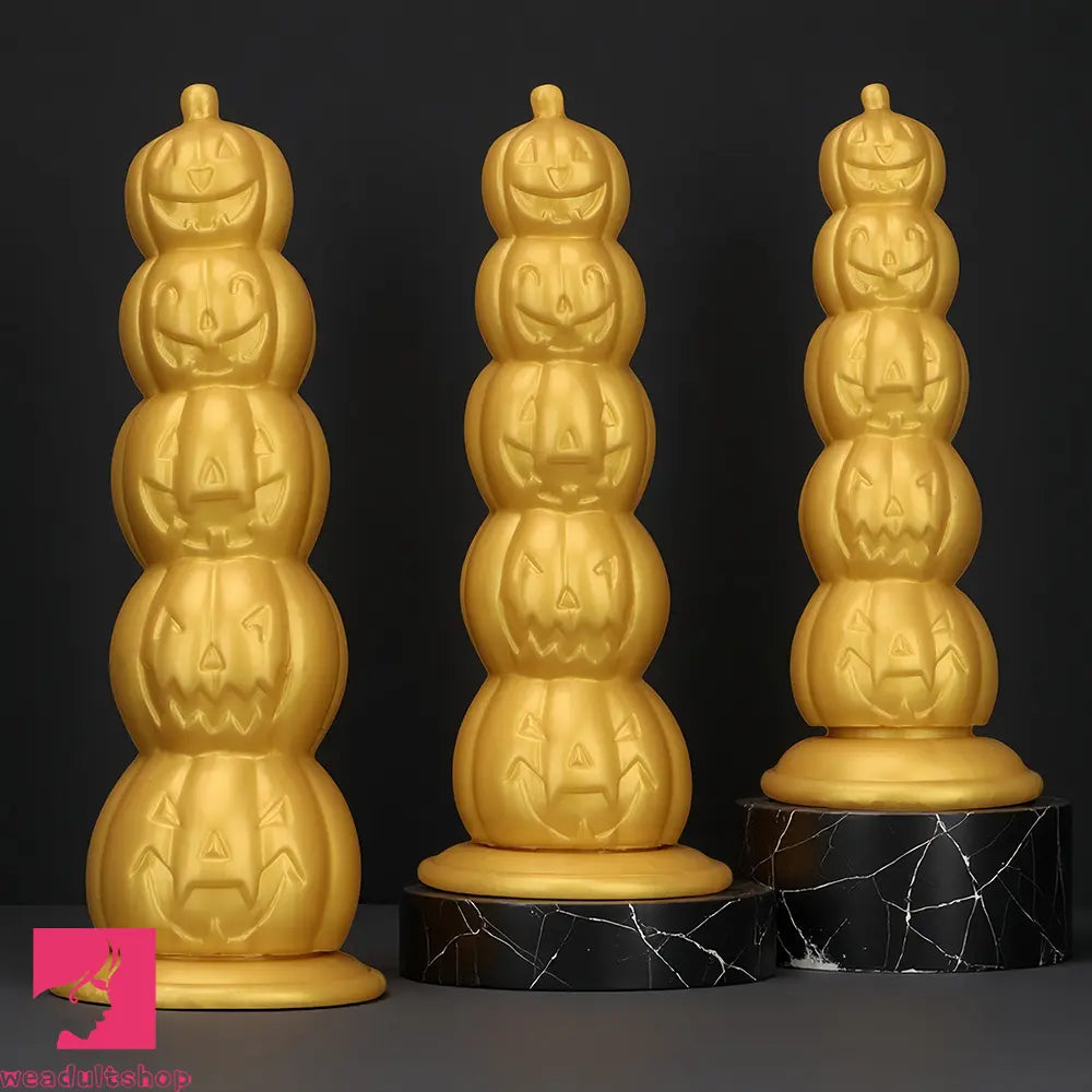 7.28in 8.66in 9.84in Golden Silicone Halloween Pumpkin Anal Odd Dildo
