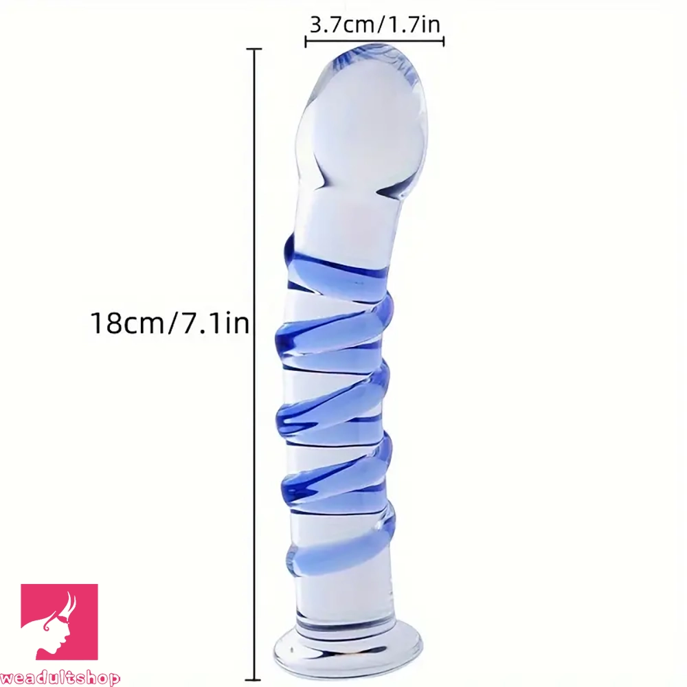 7.1in Spiral Glass Dildo Crystal Penis Clear Fantasy Prostate Adult Sex Toy