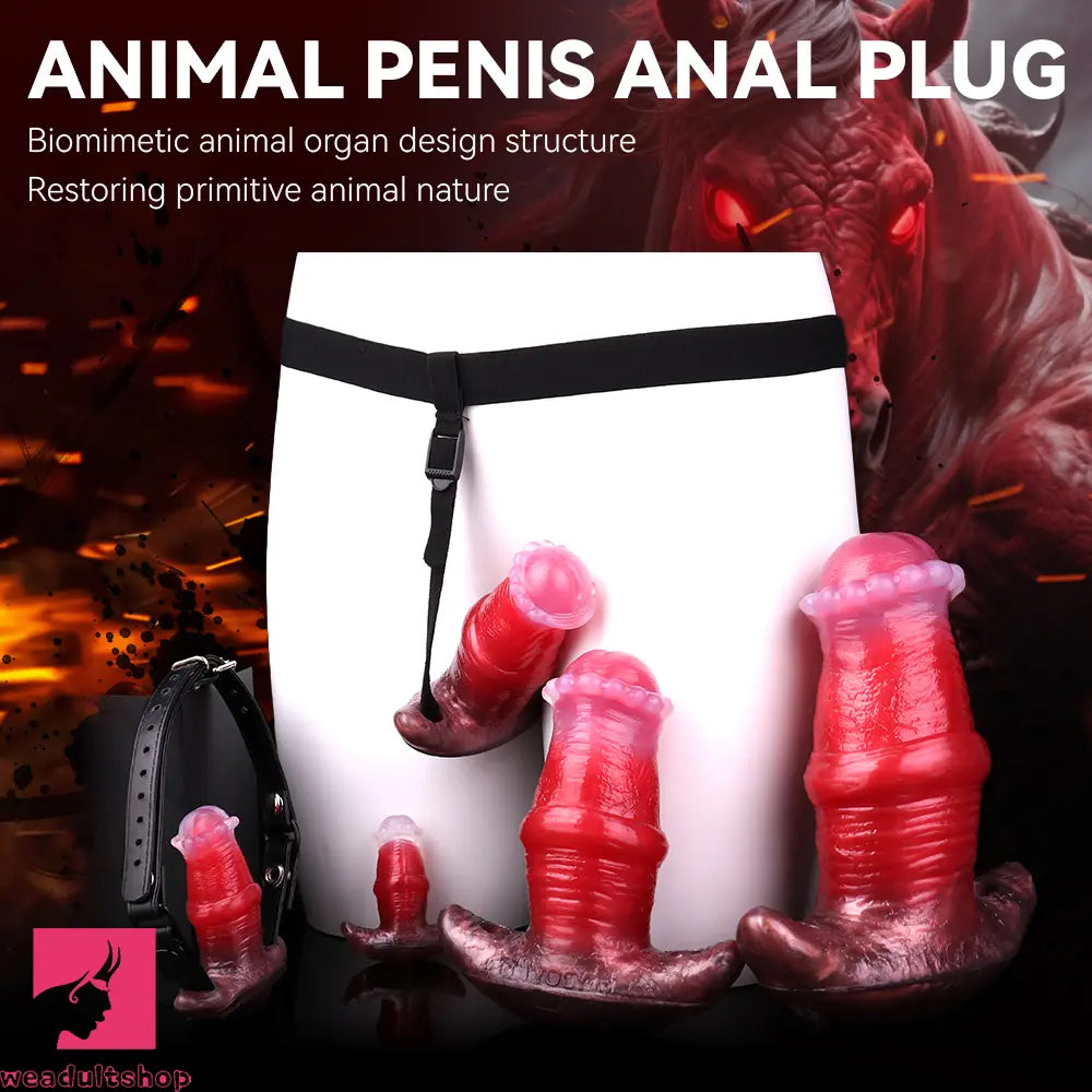 2.91in-8.85in Horse Cock Wearable Gag Fox Tail Vibrator Anchor Cock Dildo