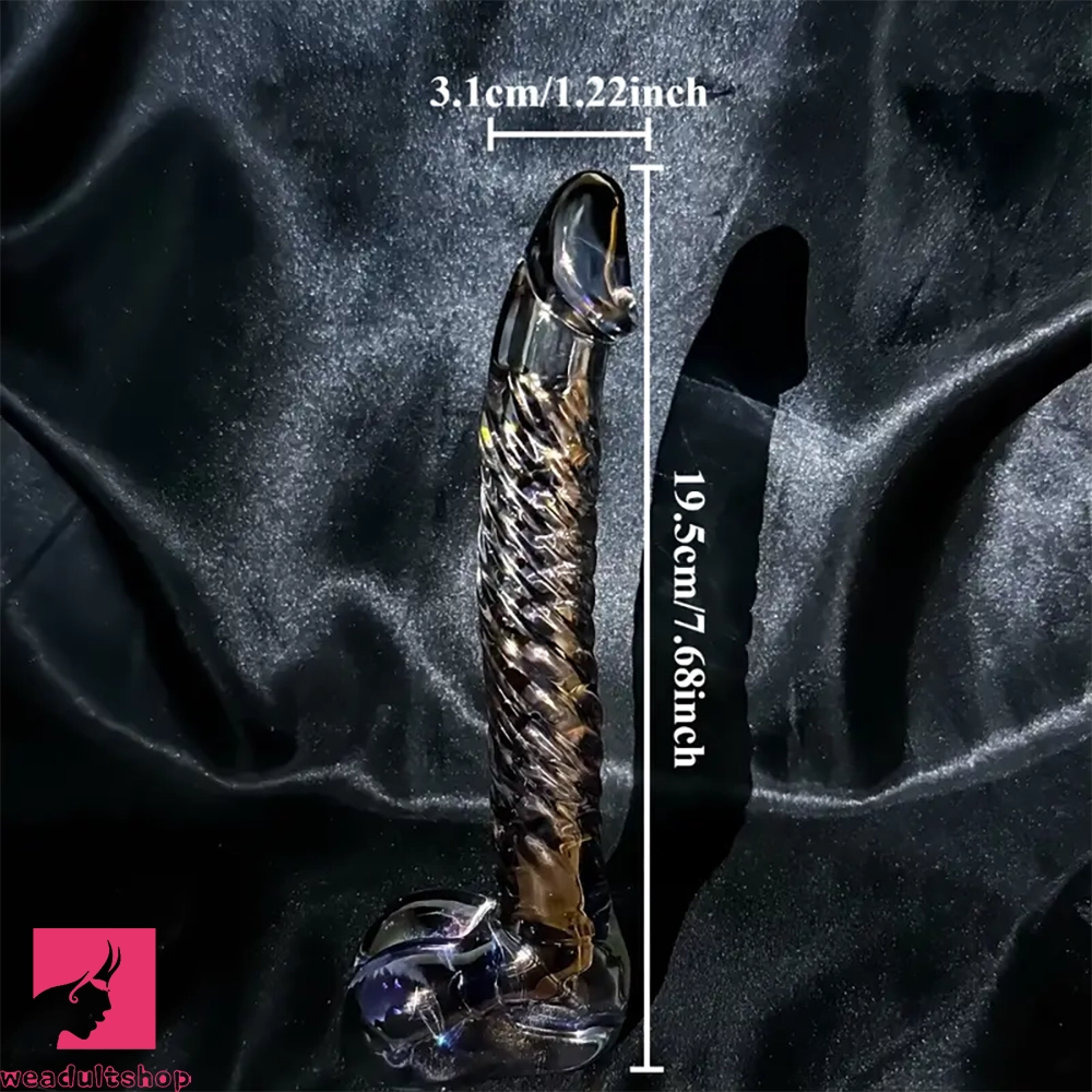 7.68in Crystal Colorful Spiral Textured Glass Dildo For Clit Masturbation