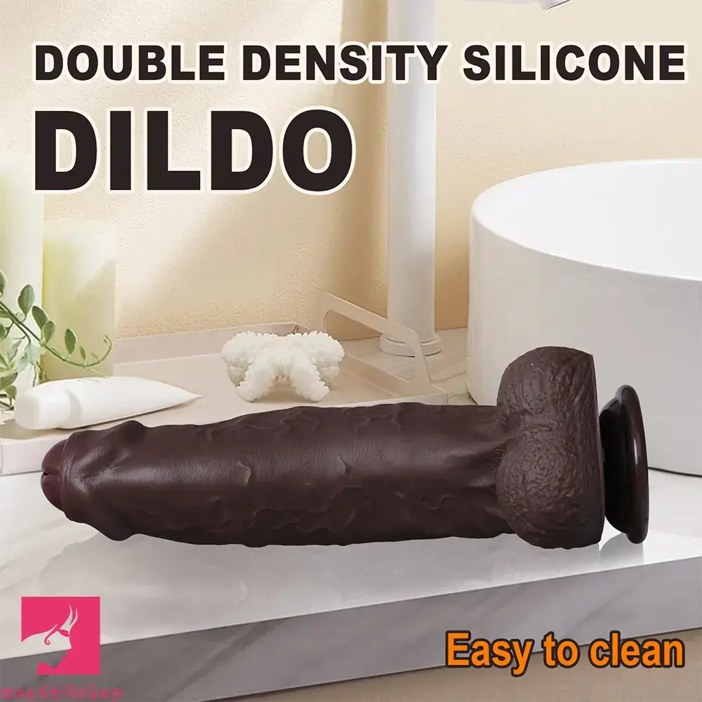 10.13in Uncut Realistic Skin Double Density Silicone Big Dildo Hands-Free Love