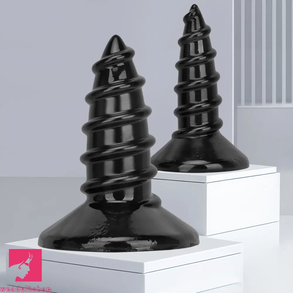 9.05in 11.22in Black Oversized Screw Giant PVC Penis Anal Plug Fat Dildo