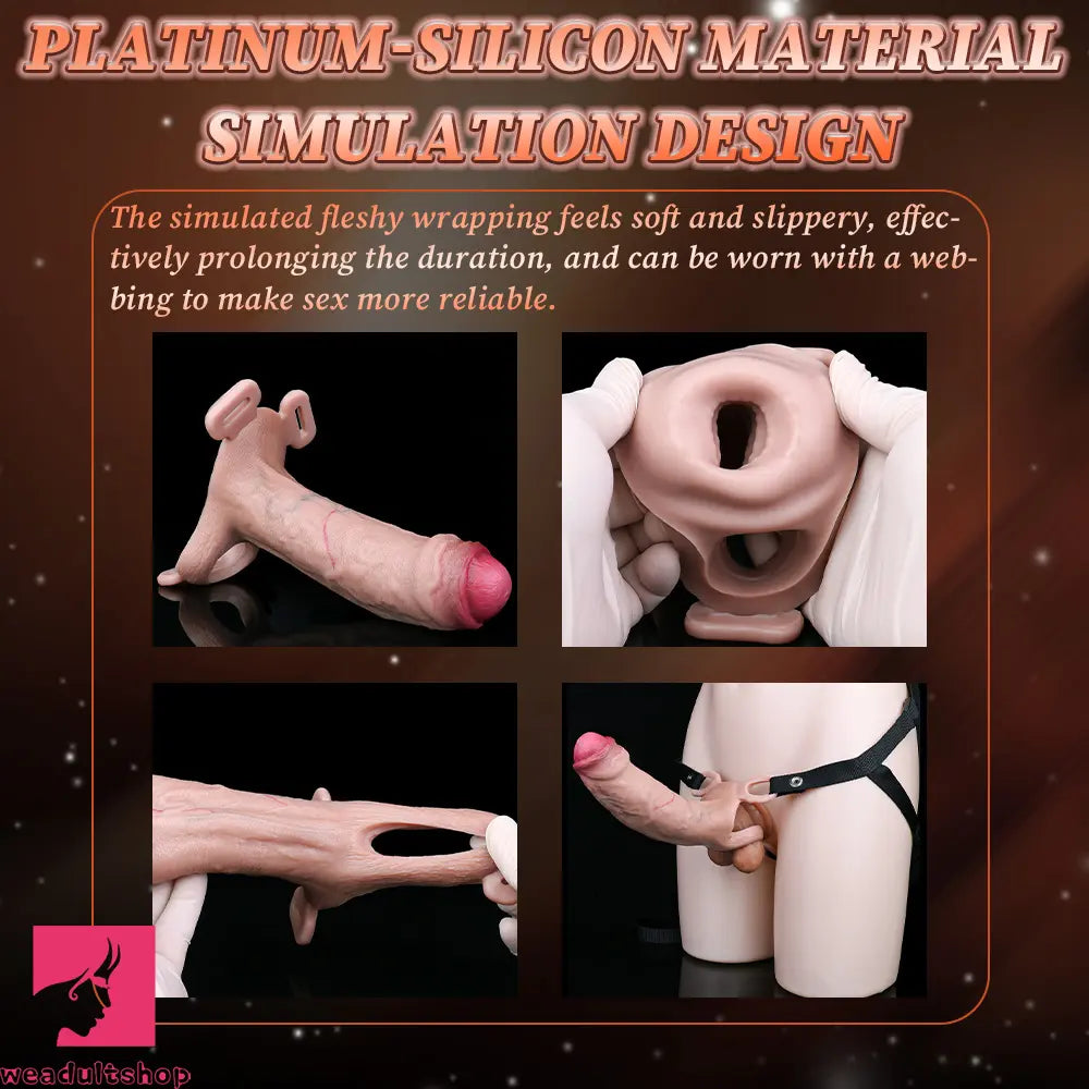 7.16in Strap on Penis Extender Uncut Cock Sleeve Dildo For G-Spot Anus