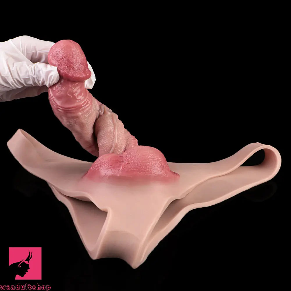 7.17in Hollow Penis Dildo Sleeve Silicone Soft Pants Female Masturbator