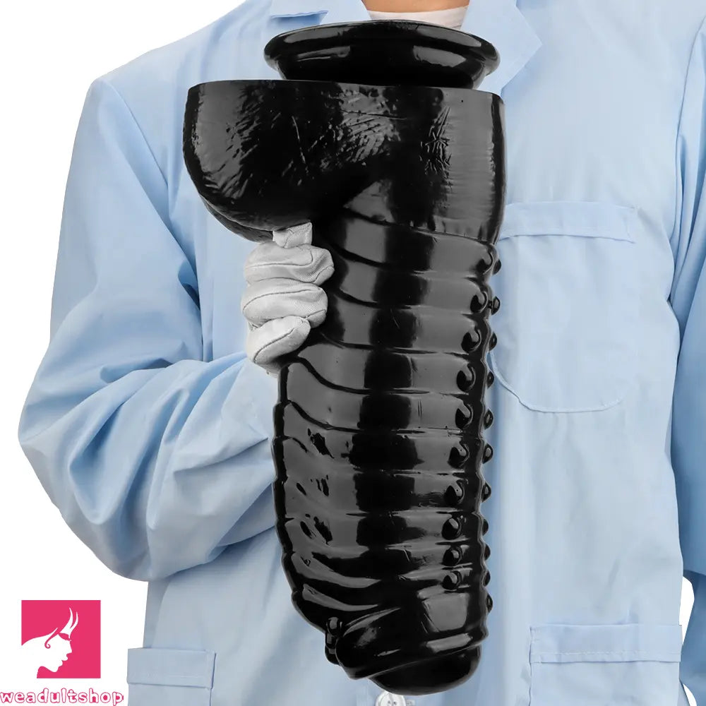 12.2in 13.38in Black PVC Large Thick Giant Caterpillar Clit Dilation Dildo