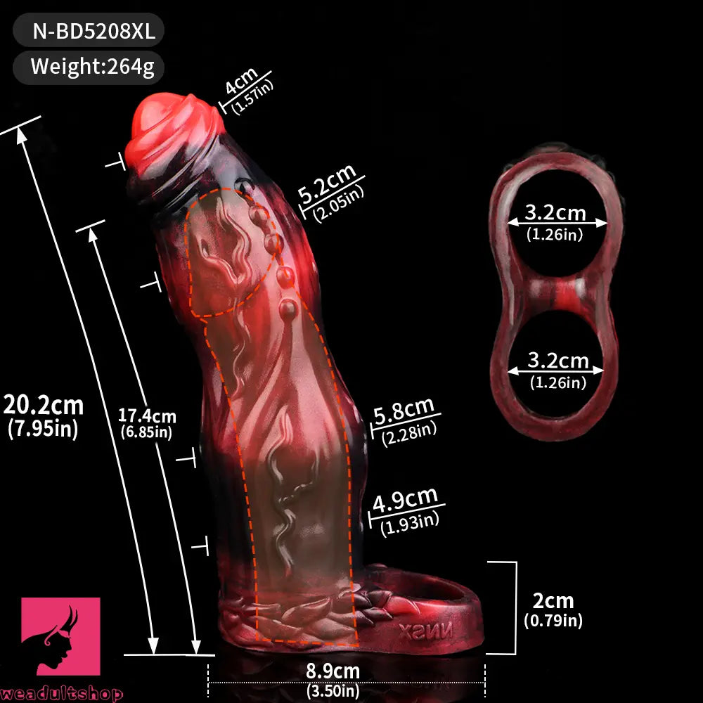 6.18in 6.85in 7.95in Uncut Dog Knot Spiked Soft Dildo Sleeve Penis Extender