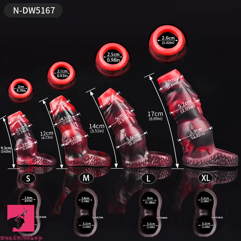 3.62in 4.72in 5.51in 6.69in Knot Animal Soft Dildo Sleeve Penis Extender