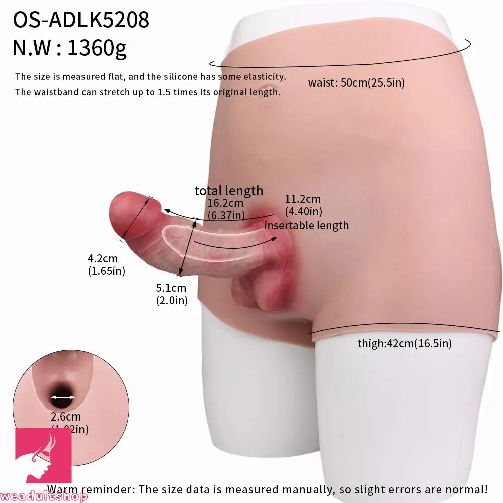 6.37in Wearable Silicone Cock Dildo Pants Real Skin with Hollow Penis Sleeve