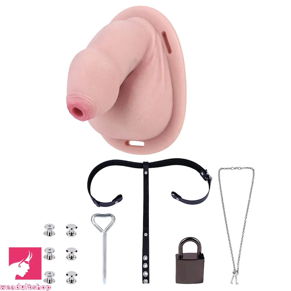 5.11in Real Hollow Chastity Cage Dildo Uncut Glans Couples Masturbator