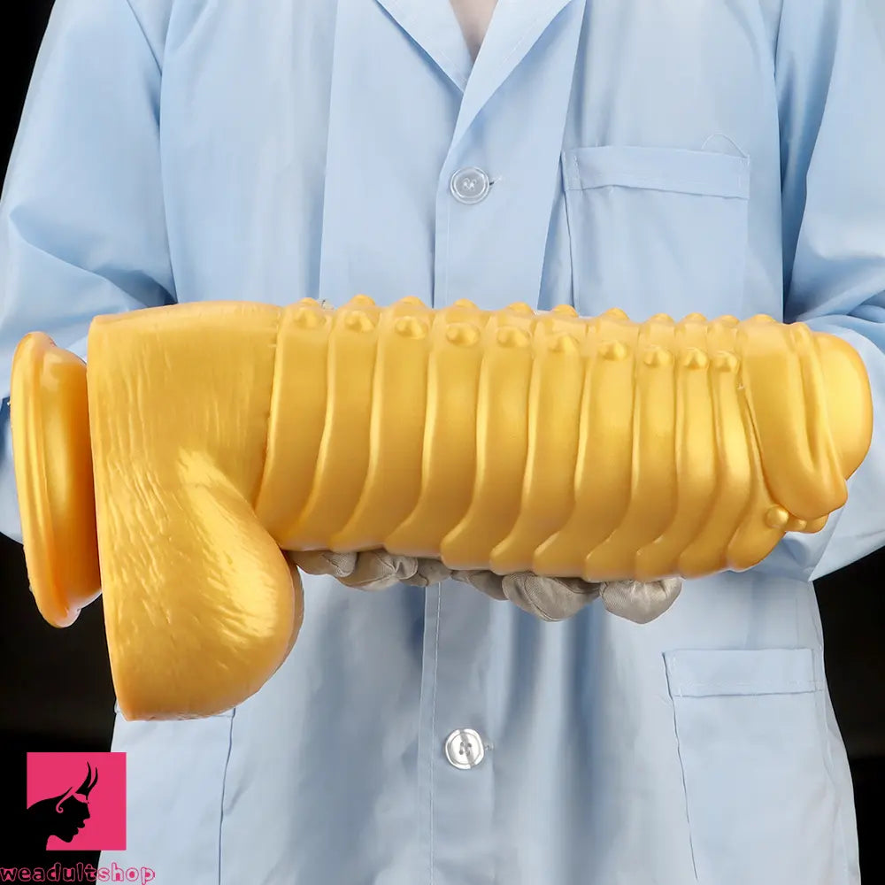 12.2in 13.38in Golden Liquid Silicone Giant Caterpillar Anal Thick Cock Dildo