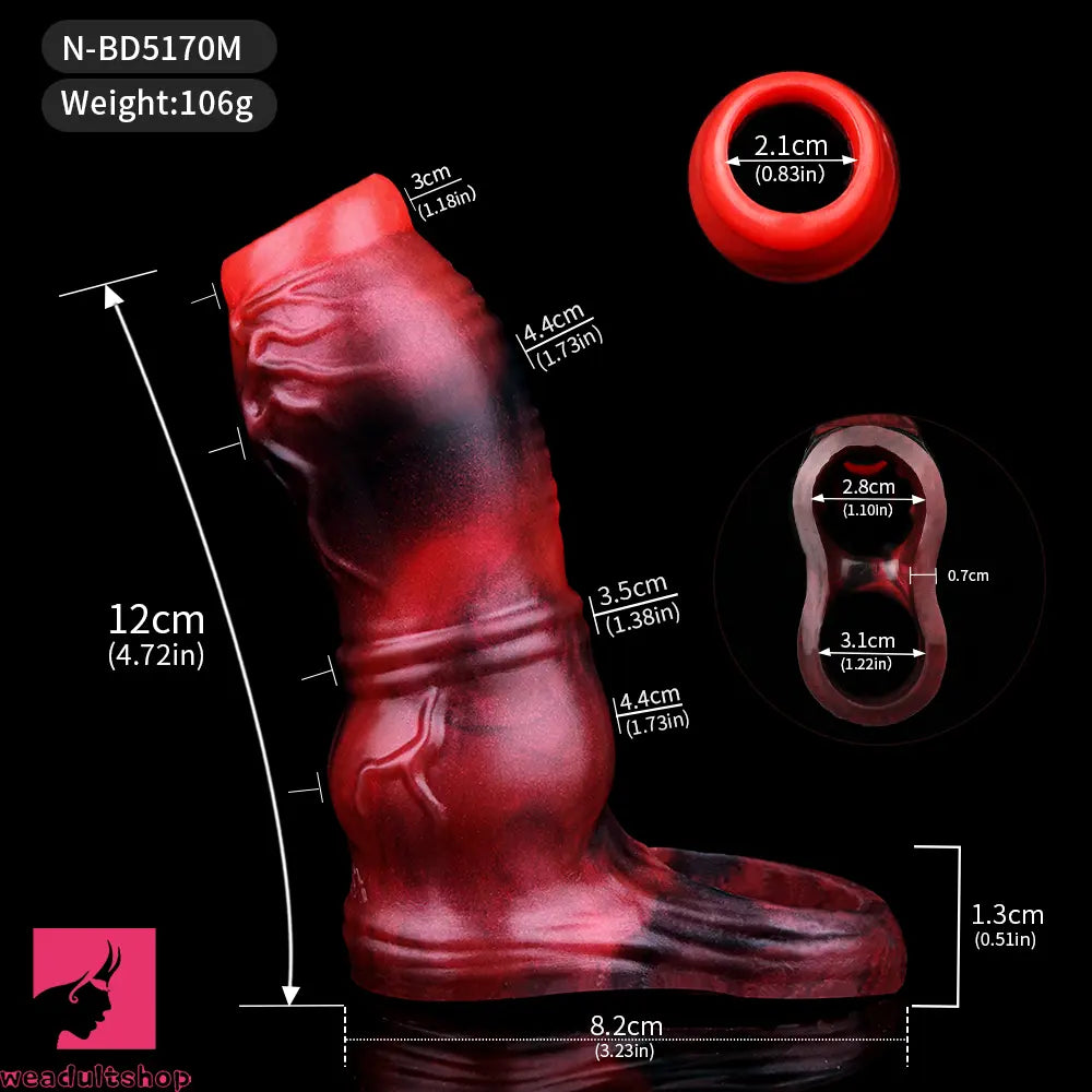 3.54in 4.72in 5.51in 6.69in Dog Knot Silicone Soft Dildo Sleeve Penis Extender