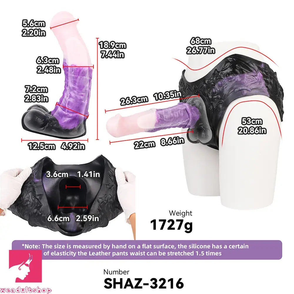 10.35in Silicone Strap-on Wearable Dildo Panty Horse Animal Hollow Cock Toy