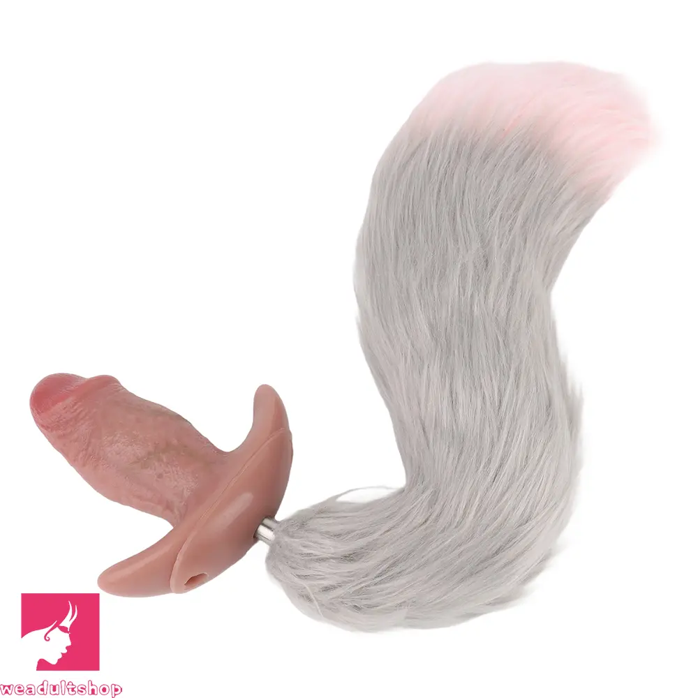 5.8in Hairy Penis 10 Frequency Vibration Role Sex Dildo Tail Butt Plug