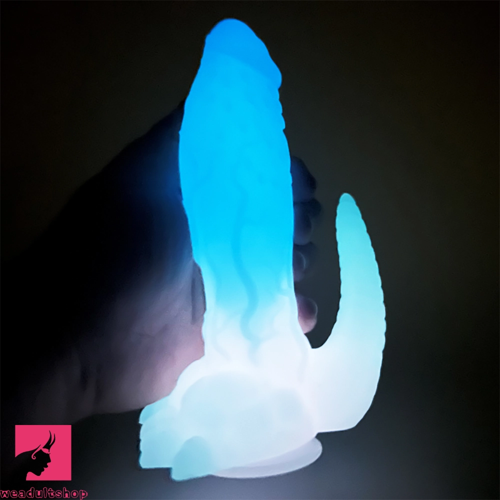 6.69in 9.44in Dinosaur Uncut Silicone Soft Luminous Penis Dildo With Tail
