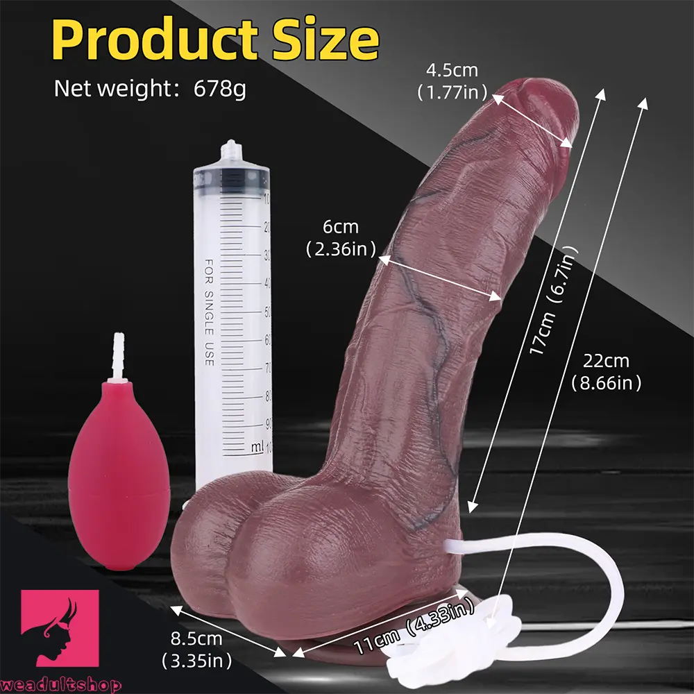 8.66in Cock Masturbator Soft Dual Density Silicone Ejaculating Dildo