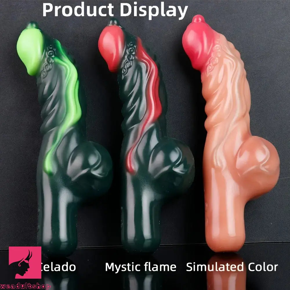 8.11in Weird Penis Three Colors Soft Silicone Postpartum Handle Dildo