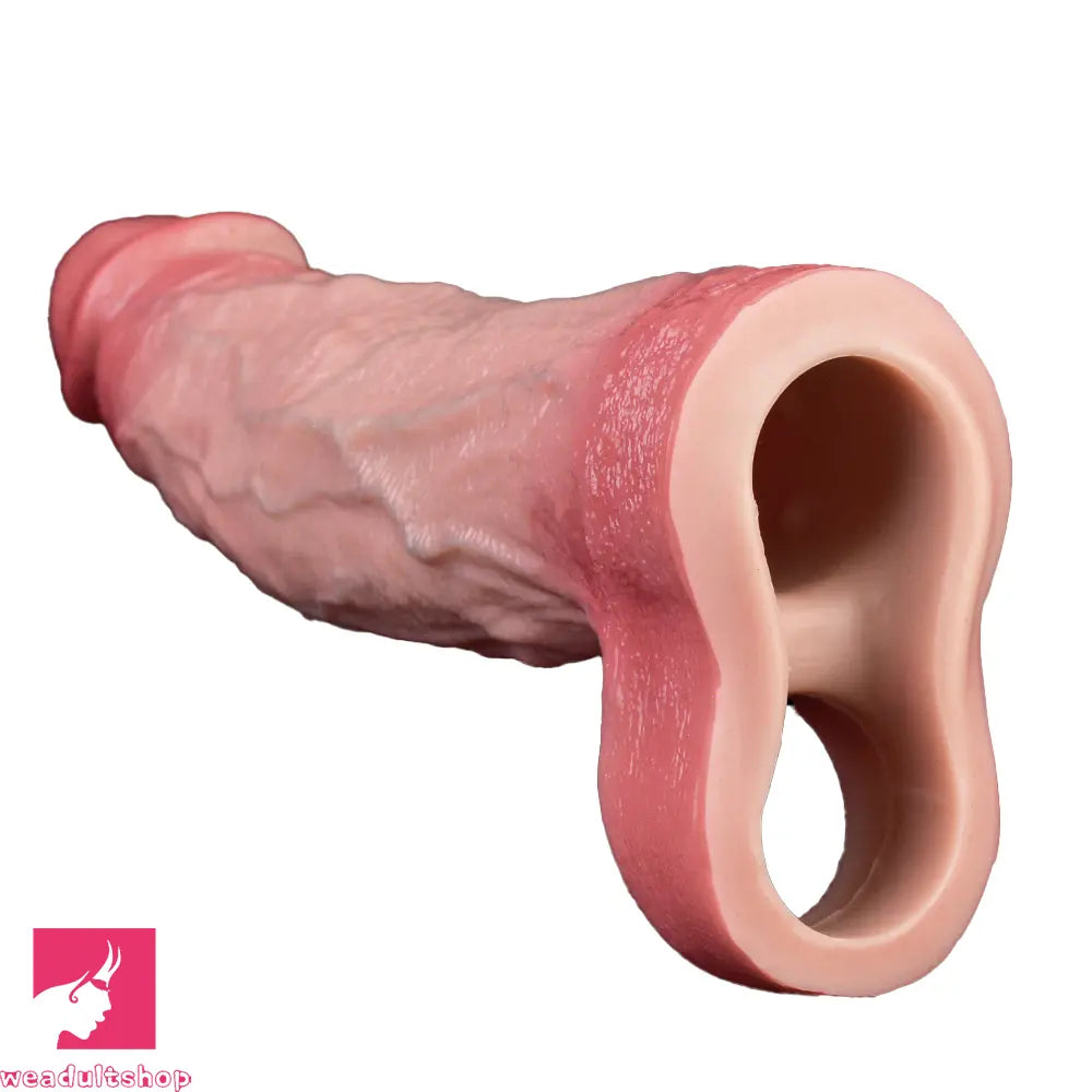 7.68in Vibrating Real Automatic Silicone Hollow Dildo Sleeve Penis Extender