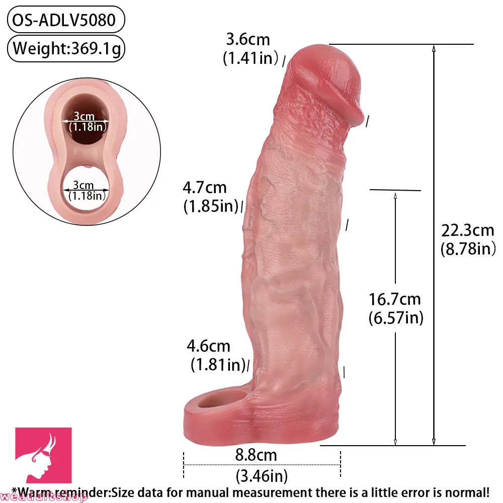 8.78in Realistic Penis Cock Dildo Sleeve Extender Vibrating Remote Sex Toy