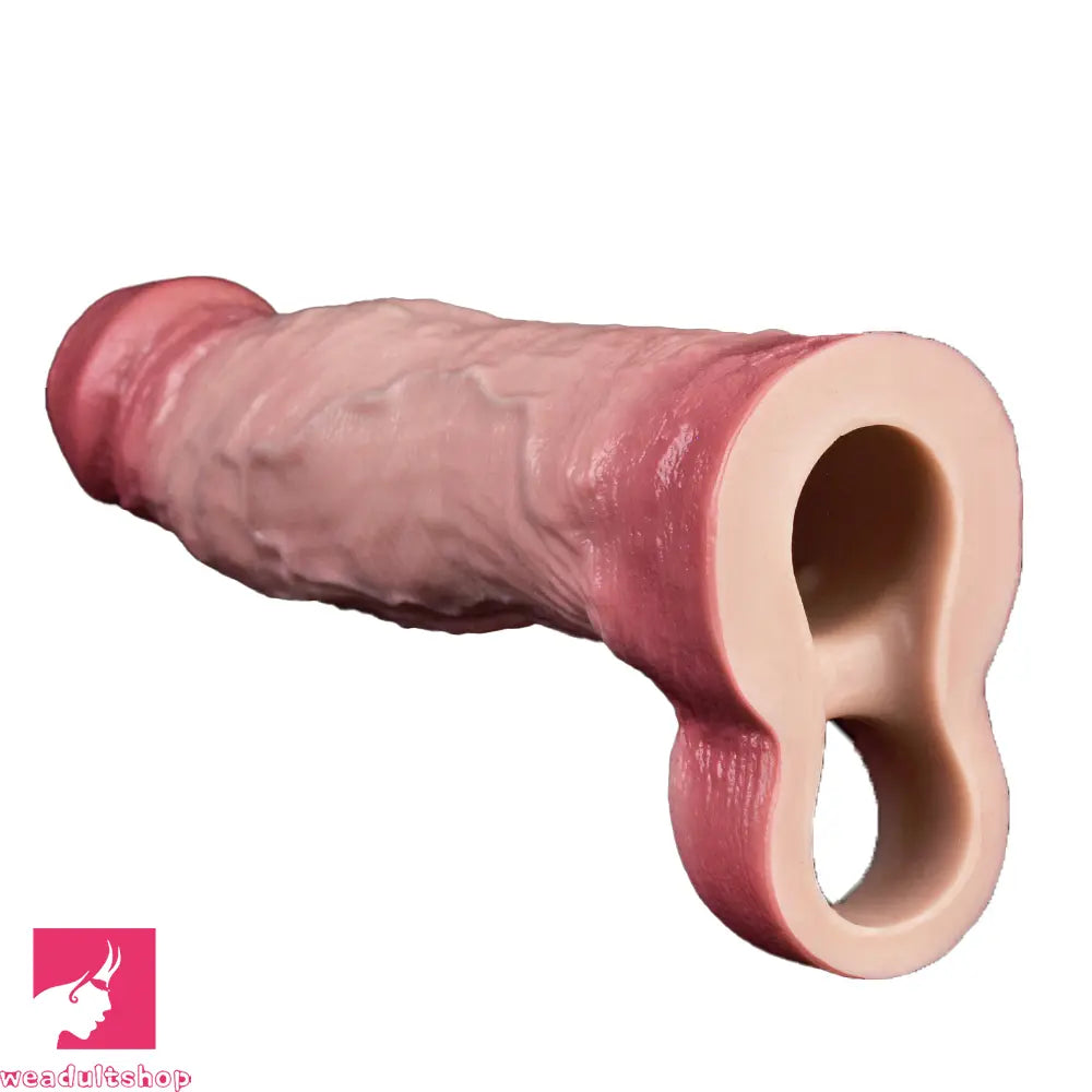 8.46in Vibrating Cock Remote Silicone Hollow Dildo Sleeve Uncut Extender