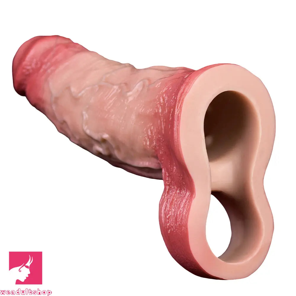 6.3in Vibrating Realistic Remote Silicone Hollow Dildo Sleeve Penis Extender