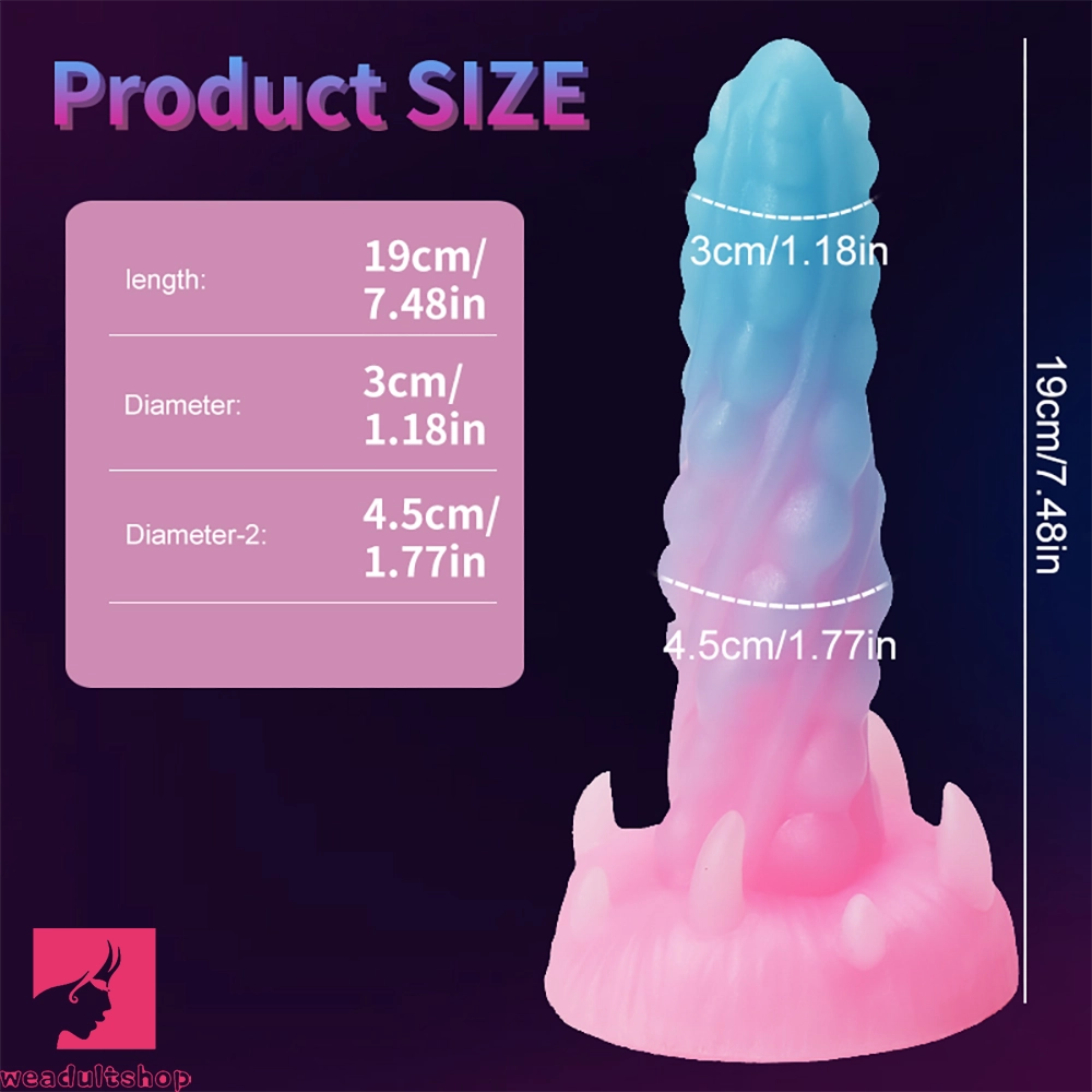 7.48in Luminous Fantasy Silicone Soft Penis Dildo With Spiked Penis Texture