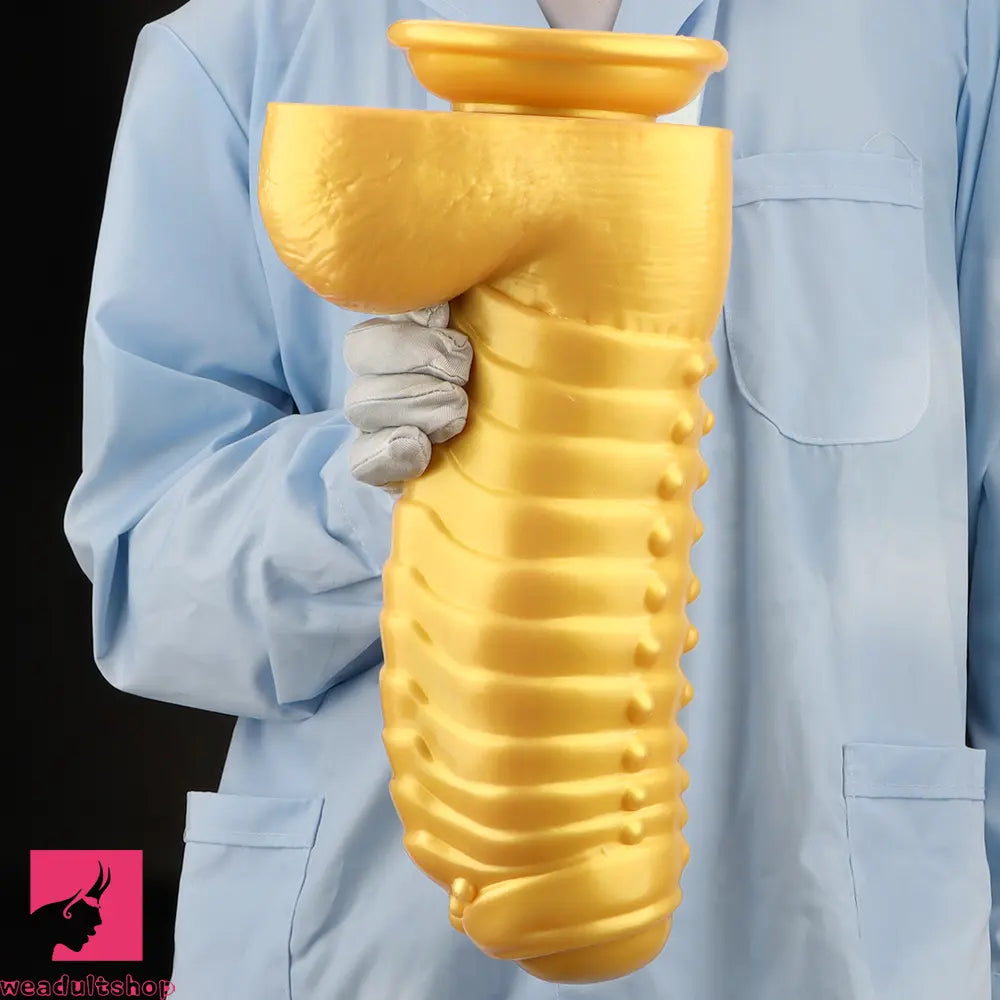 12.2in 13.38in Golden Liquid Silicone Giant Caterpillar Anal Thick Cock Dildo