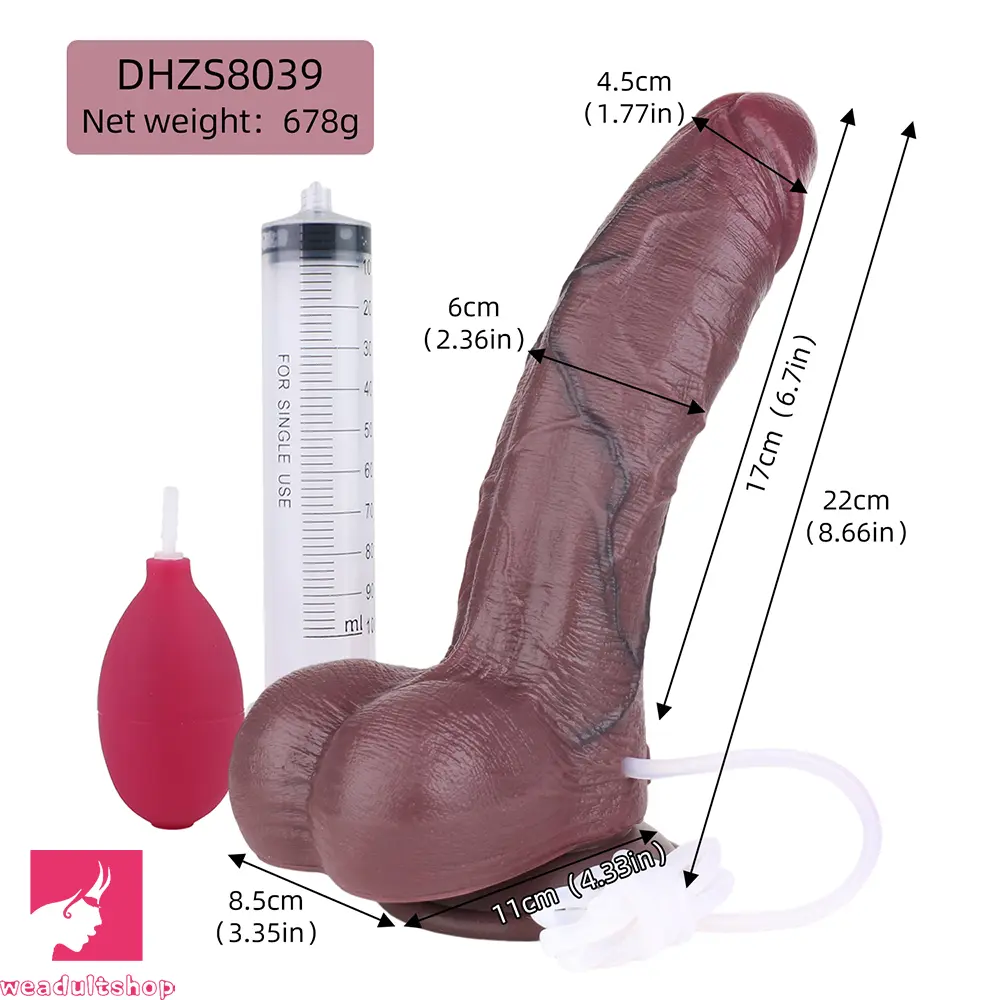 8.66in Cock Masturbator Soft Dual Density Silicone Ejaculating Dildo