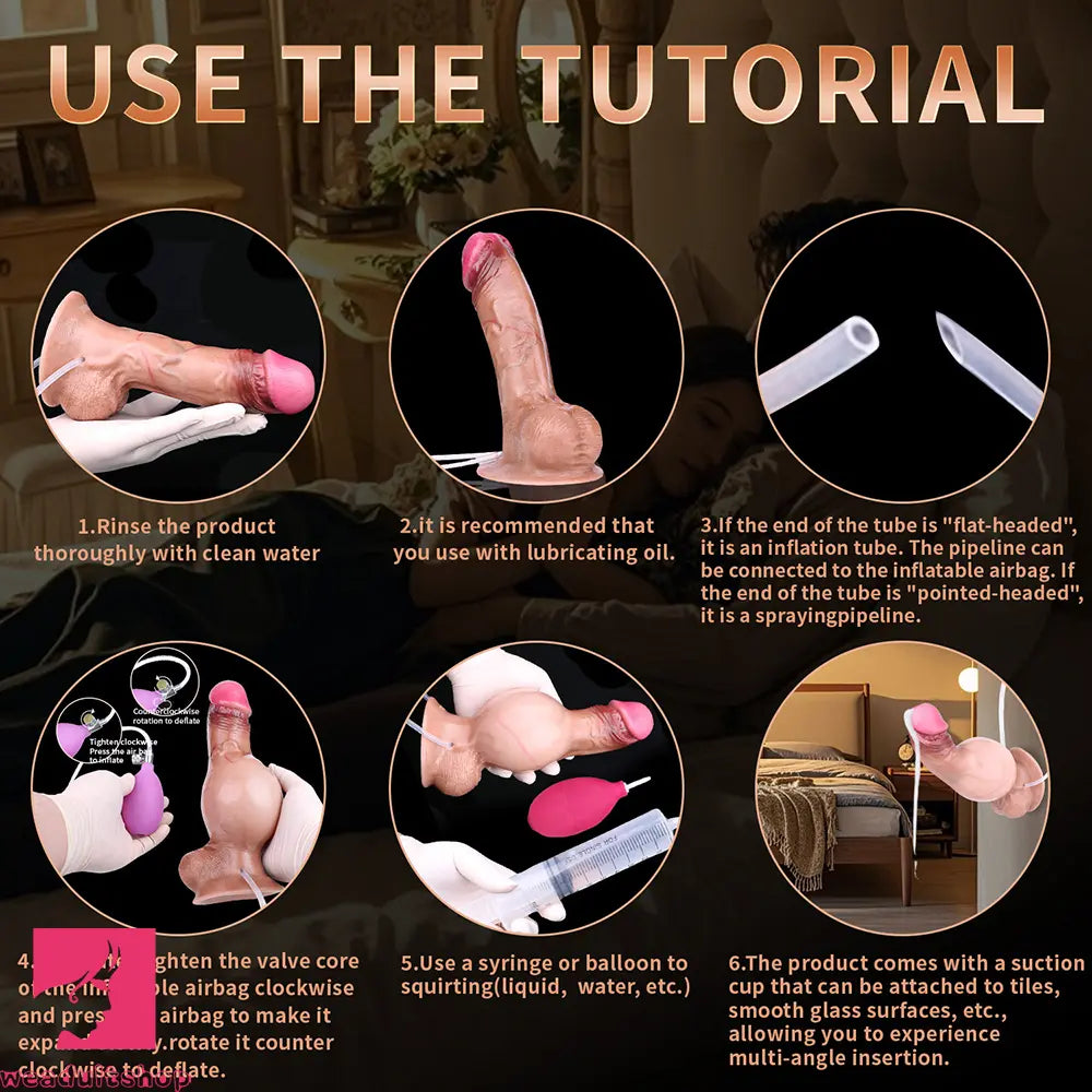 7.87in Inflatable Squirting Soft Silicone Woman Cock Dildo With Suction Cup