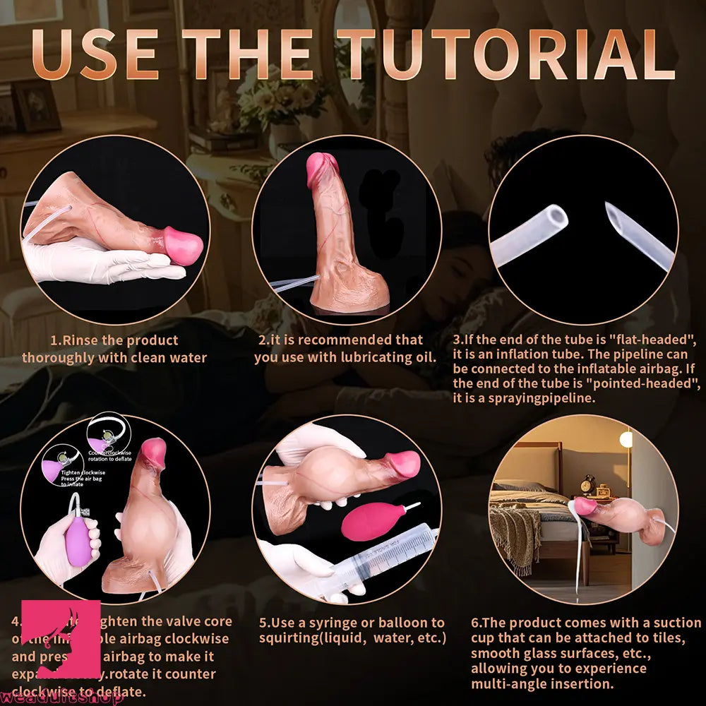 7.51in Inflatable Squirting Soft Silicone Dildo For Woman G Spot Anal Dildo