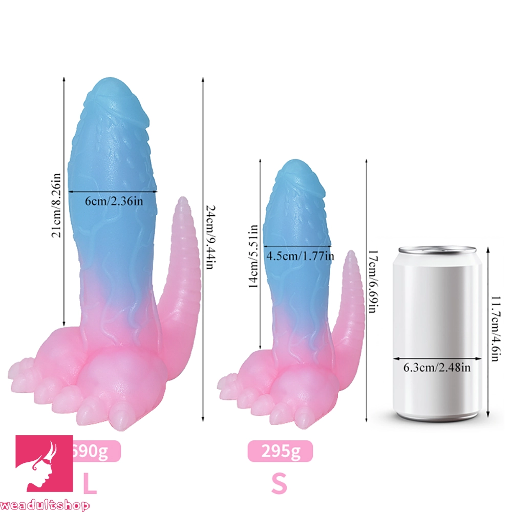6.69in 9.44in Dinosaur Uncut Silicone Soft Luminous Penis Dildo With Tail