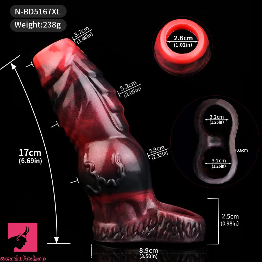 3.62in 4.72in 5.51in 6.69in Knot Animal Soft Dildo Sleeve Penis Extender