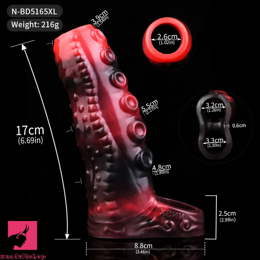 3.54in 4.72in 5.51in 6.69in Tentacle Silicone Soft Dildo Sleeve Penis Extender
