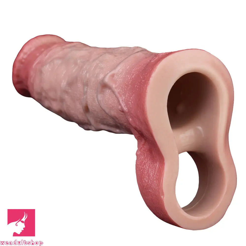7.4in Vibrating Auto Remote Silicone Hollow Dildo Sleeve Penis Extender