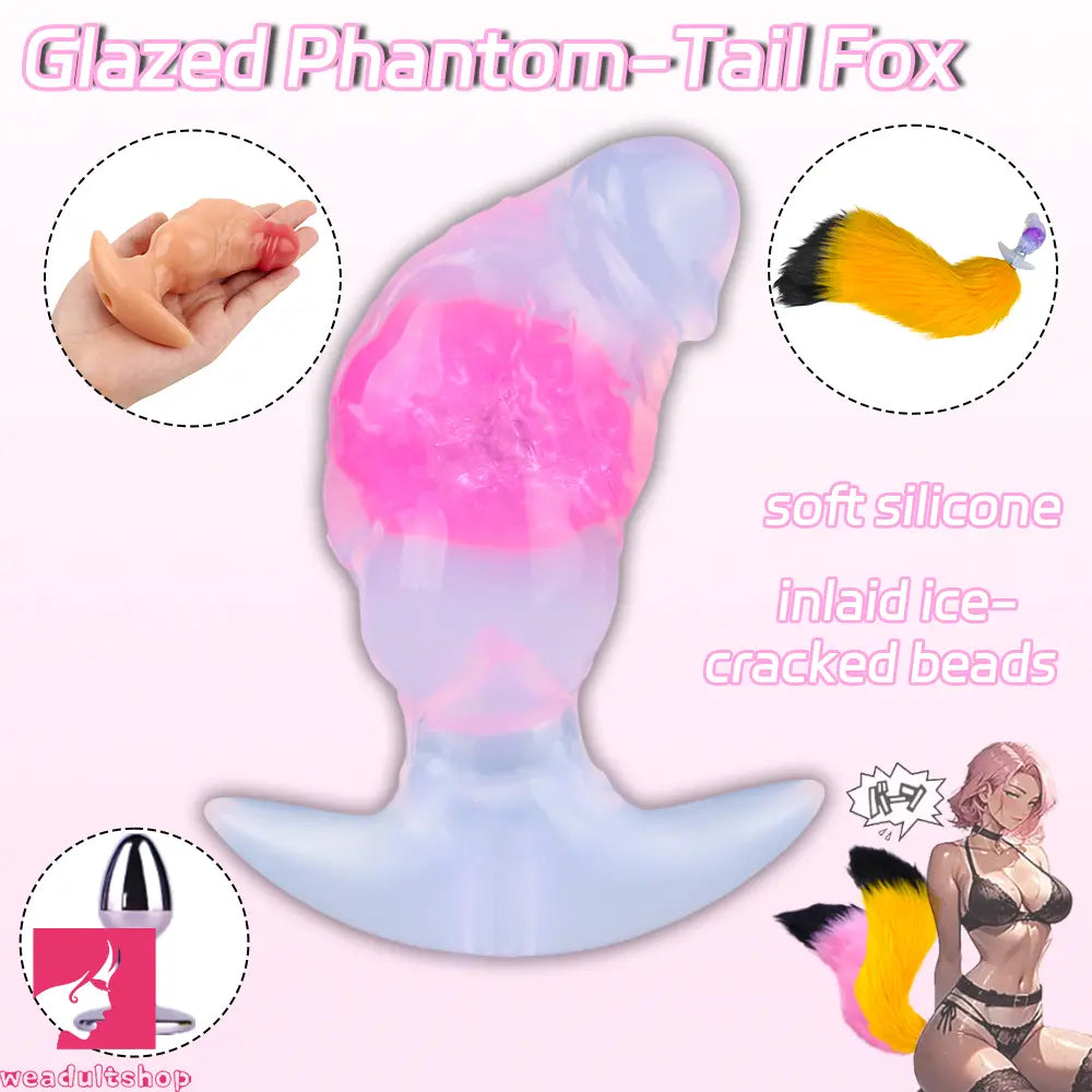 4.1in Fox Tail Wear Anchor Silicone Dildo Butt Plug For BDSM Role Sex Toy