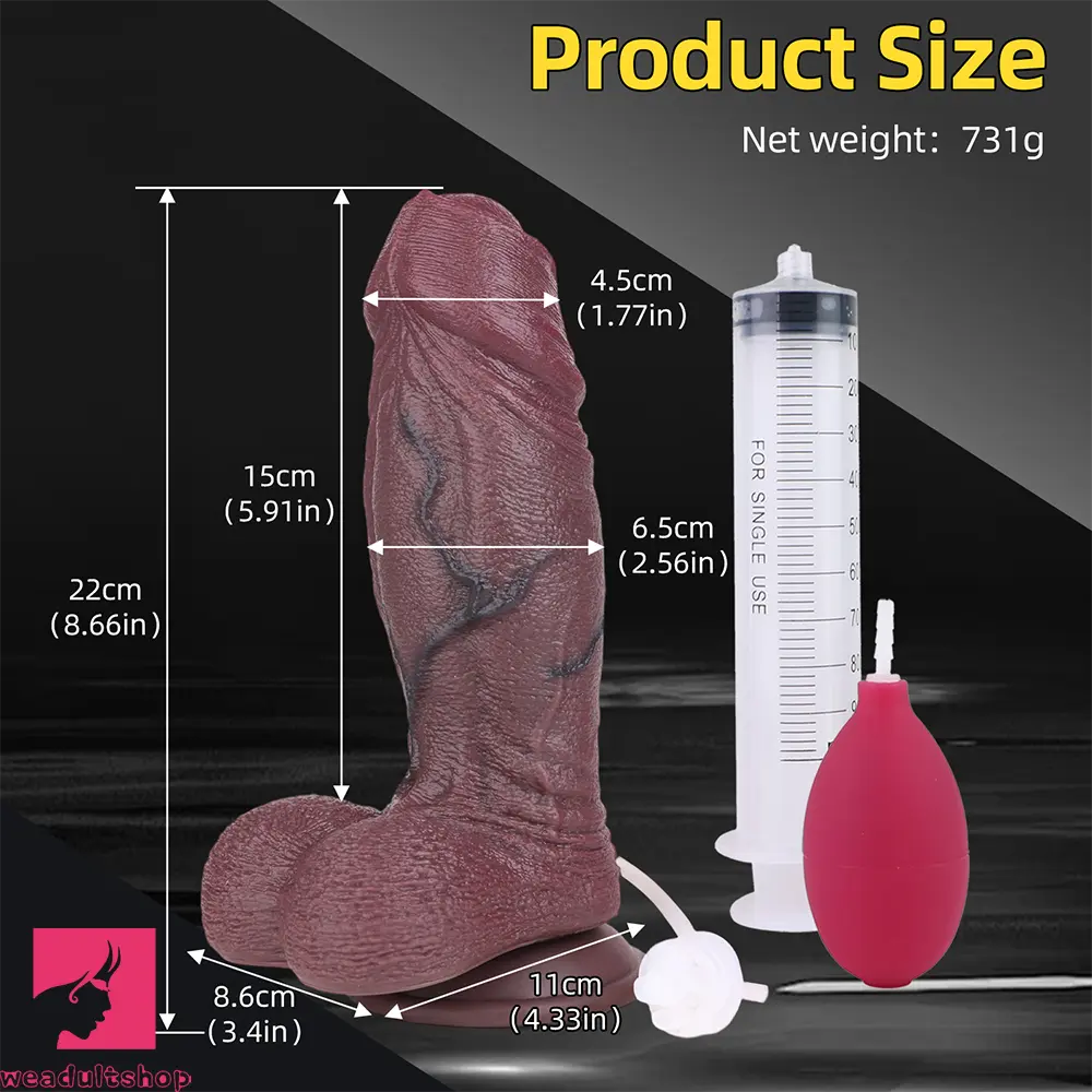 8.66in Real Veins Uncut Big Soft Dual Density Silicone Ejaculating Dildo