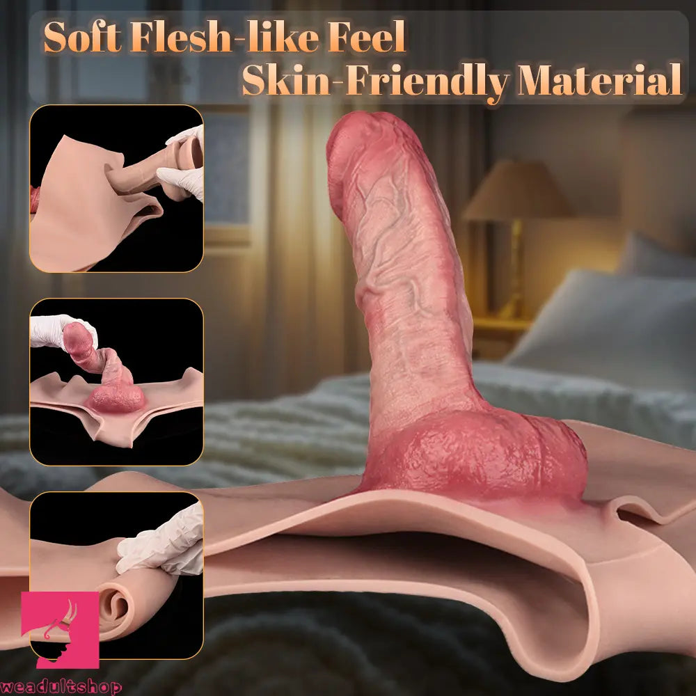7.44in Hollow Penis Dildo Sleeve Silicone Soft Pants Sex Toy For Women