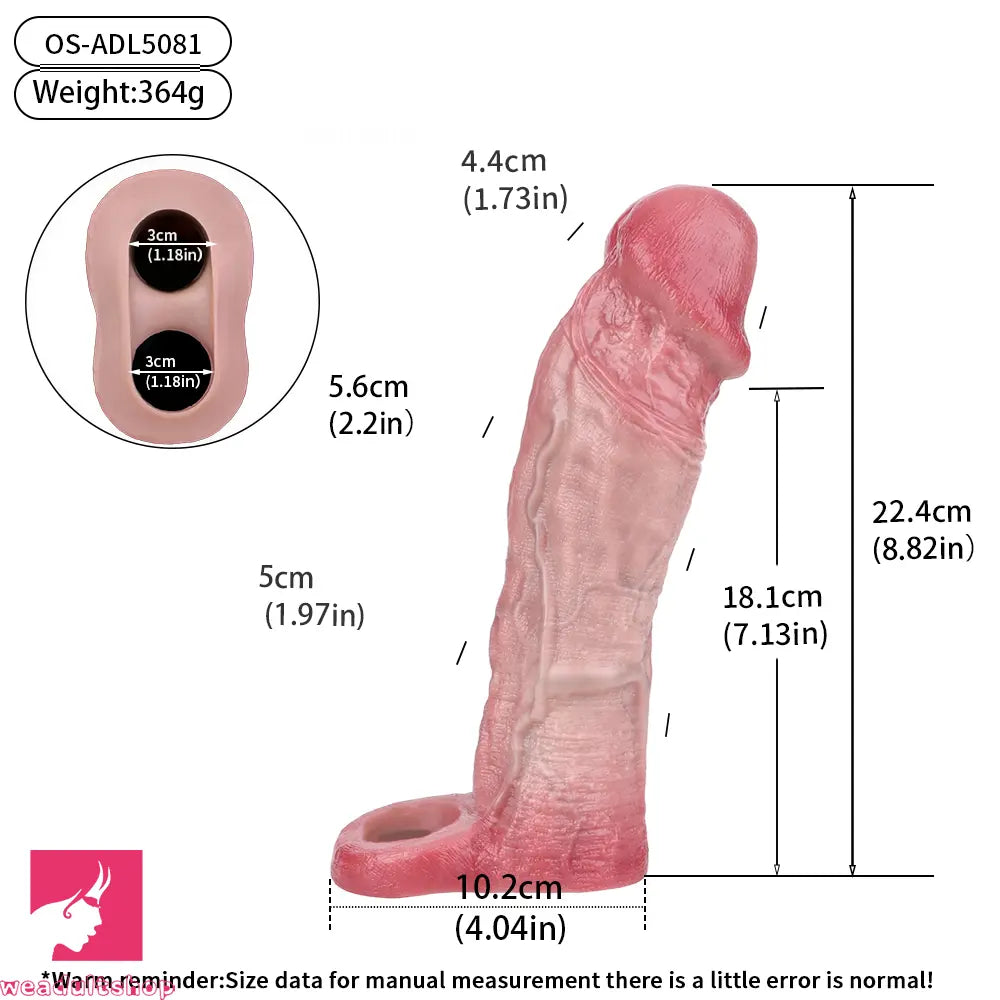 8.82in Blue Veins Hollow Dildo Cock Sleeve With Cock Ring For Vagina Clit