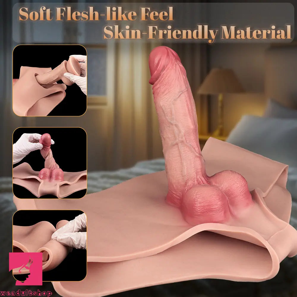 6.77in Hollow Penis Dildo Sleeve Silicone Soft Pants For Women Fucking
